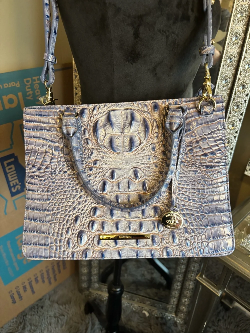 💕Brahmin Purple Croc-Embossed Leather Satchel‎